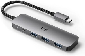 【美品】USB Cハブ、uni 4-in-1 USB Cアダプター 3つのUSB 3.0ポート付き 100W USB-C PD充電ポート Thunderbolt 3 USB Type C no.1280