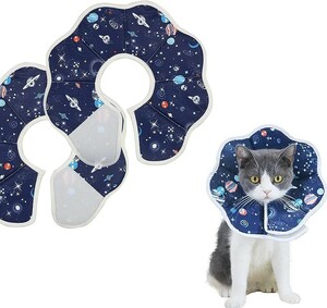 【ほぼ新品】エリザベスカラー 猫用 小型犬用 術後傷口保護 傷舐め防止 引っ掻き防止 宇宙デザイン (M)　no.976