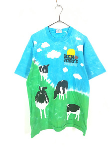 古着 90s USA製 BEN&JERRY'S アイスクリーム 企業 タイダイ Tシャツ L 古着