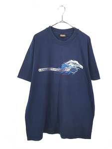 古着 90s USA製 HARLEY DAVIDSON 「MAVERICK」 ブルー ファイヤー イーグル 両面 プリント Tシャツ XL 古着