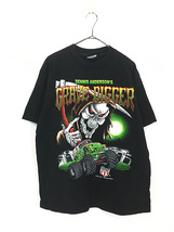 古着 90s USA製 GRAVE DIGGER モンスタートラック レーシング スカル 死神 プリント Tシャツ 黒 L 古着_画像1