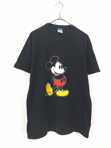 古着 90s USA製 Disney Mickey ミッキー キャラクター Tシャツ 黒 L 古着