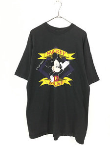 古着 90s Disney Mickey ミッキー エンブレム風 BIG プリント キャラクター Tシャツ XL 古着
