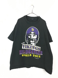 古着 90s NFL Minnesota Vikings バイキングス HEADBANGER TOUR グラフィック Tシャツ XL位 古着