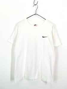 古着 90s USA製 NIKE スウォッシュ ワンポイント 刺しゅう Ｔシャツ 白 L 古着