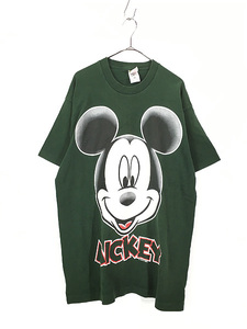 古着 90s USA製 Disney Mickey ミッキー フェイス BIG プリント キャラクター Tシャツ XL 古着