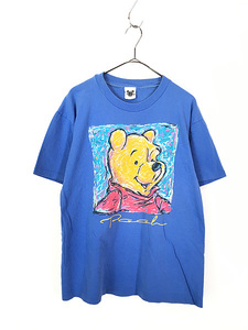古着 90s USA製 Disney くまのプーさん デッサン アート プリント キャラクター Tシャツ L位 古着