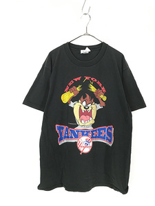 古着 90s USA製 MLB NY Yankees ヤンキース × LOONEY TUNES タズ BIG プリント Tシャツ XL 古着