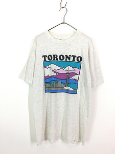 古着 90s Canada製 「TORONTO」 アート グラフィック BIG プリント Tシャツ L 古着