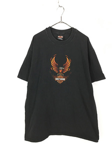 古着 90s USA製 HARLEY DAVIDSON イーグル シールド＆バー 発泡 プリント Tシャツ L 古着