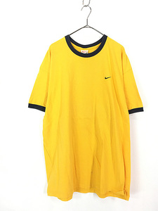 古着 90s NIKE スウォッシュ ワンポイント 刺しゅう リンガー Ｔシャツ XL 古着