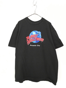 古着 90s USA製 PLANET HOLLYWOOD 「ATLANTiC CiTy」 BIG ロゴ Tシャツ 黒 XL 古着