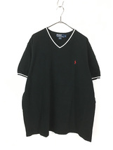 古着 Polo Ralph Lauren ワンポイント リブライン Vネック カノコ Tシャツ 黒 XL 古着_画像1