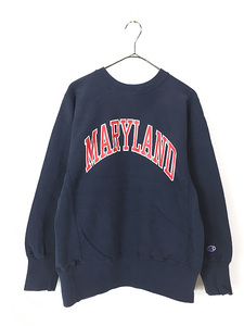 古着 80s USA製 Champion Reverse Weave 「MARYLAND」 アーチ プリント リバース スウェット トレーナー 紺 M 古着