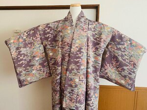 着物 花柄 梅 家 松の木 紅葉 華やかな 豪華な柄 小紋 高級呉服ゆら ゆら呉服店 正絹 紫 着丈160cm 裄70cm TCS着物 W25