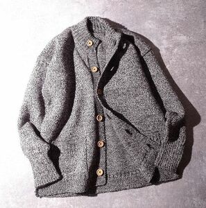 Le Tricoteur ル トリコチュール ウール 100% ボタン ニット ジャケット セーター 英国製 カーディガン ガンジー メンズ (38) ●o-542