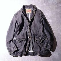 Levi’s リーバイス 70904 USED加工 ブラック デニムジャケット カバーオール ワーク ダメージ加工 メンズ (L) 黒　●o-523_画像1