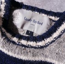 Casely-Hayford ケイスリー ヘイフォード ウール100% クルーネック ニット セーター アイルランド製 ボーダー 配色 (S) ネイビー o-506_画像6