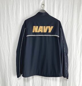 NAVY RUNNING JACKET USA製 ネイビー 撥水 ナイロンジャケット トレーニングジャケット IPFU M アメリカ海軍 ランニングウェア