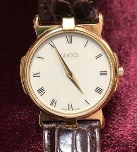 希少 稼働品 ♪ GUCCI グッチ ♪ ゴールドカラー 3400M クオーツ 腕時計 レトロ アンティーク（管理KT244）