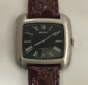 稼働品 ♪ SEIKO ♪ 手巻き スクエア 黒文字盤 2559-7050 24石 腕時計 革ベルトは未使用 セイコー レトロ アンティーク（管理KT265）