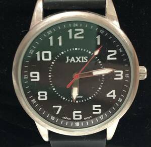 稼働品 ♪ J-AXIS ジェイアクシス ♪ 見やすい文字盤 黒 クオーツ 腕時計（管理KT282）