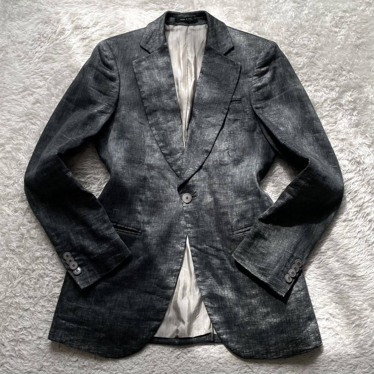 極上リネン&シルク◎エンポリオアルマーニ EMPORIO ARMANI 麻 絹 黒