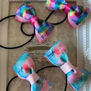 セール ヘアゴム No.71 ハンドメイド リボン キッズ サマーセット フラミンゴ パイナップル