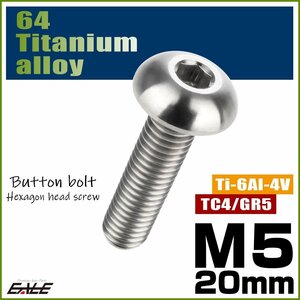 M5×20mm P0.8 64チタン製ボタンボルト 六角穴 ボタンキャップスクリュー チタンボルト シルバー原色 JA897