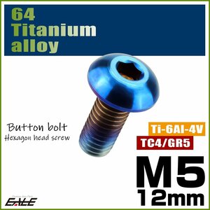 M5×12mm P0.8 64チタン製ボタンボルト 六角穴 ボタンキャップスクリュー チタンボルト 焼きチタン ダークカラー JA593