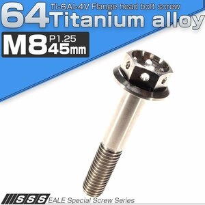 64チタンボルト M8×45mm P1.25 ホールヘッド 六角ボルト フランジ付き六角ボルト チタン原色 Ti6Al-4V JA142