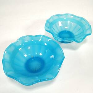 まとめ 和ガラス 氷カップ 青練ガラス 2点 セット 青 ブルー 器 かき氷皿 昭和レトロ