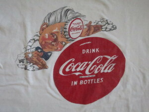 USA製 ビンテージ ５０S ６０S コカ・コーラ COCA COLA プリント Tシャツ ７０S 古着 アメカジ ネイビー VINTAGE 裾シングル リンガーT