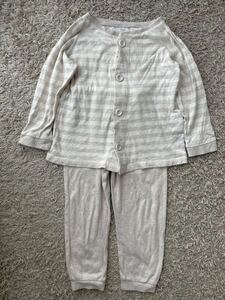 無印良品 パジャマ 100cm 上下セット ベージュ ボーダー 男の子 女の子 コットン 綿 長袖
