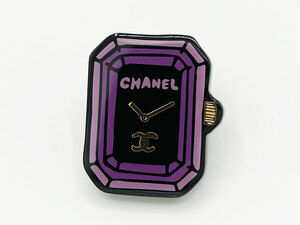  бесплатная доставка CHANEL Chanel брошь булавка брошь часы лиловый черный Gold D23 A как новый 