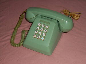 電話器3■プッシュフォン・うす緑色・NTT・レトロ■USED