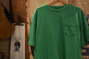 グッドカラーUSA製アメリカ製ビンテージLANDS ENDランズエンド無地ポケットTシャツポケT緑グリーンXLオールコットン綿100アメカジn23743