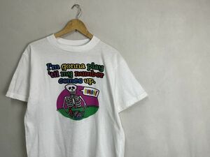 デッドストック品グッドプリント90sビンテージTULTEXタルテックス半袖クルーネックプリントTシャツM白100綿アメカジストリートnr23961