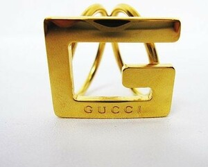 【未使用】GUCCI グッチ Gモチーフ スカーフリング　ゴールド色 箱あり スカーフ留め ■管理番号L27224YER-230813-50-3