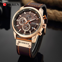 【ゴールド×ブラウン】メンズ高品質腕時計 海外人気ブランド CURREN クロノグラフ 防水 クォーツ式 レザーバンド_画像1