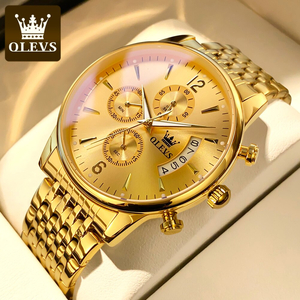 【all Gold 】メンズ高品質腕時計 海外人気ブランド Olevs クロノグラフ 防水 クォーツ式 ステンレススチール 発光
