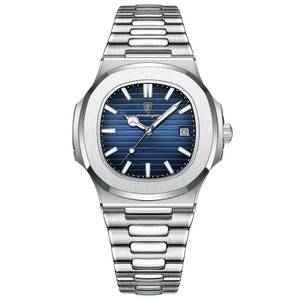 【Silver Blue】メンズ高品質腕時計 海外人気ブランド poedagar 防水 クォーツ式 ステンレススチール 発光