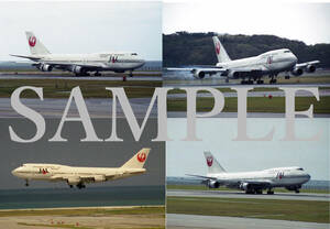 F[ aircraft photograph ]L version 4 sheets JAL Japan Air Lines B747-400 Naha airport 