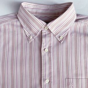 [ прекрасный товар ] Burberry London * три . association * мужской рубашка с коротким рукавом * полоса рисунок * розовый * лаванда * белый цвет * размер 38