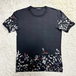 【魅惑の逸品】DOLCE&GABBANA ドルチェ&ガッバーナ ドルガバ 鳥 バード 花柄 プリント 半袖 Tシャツ トップス メンズ 46 M ブラック