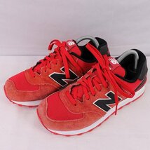 574 ニューバランス 25.5cm/new balance 赤 黒 白 中古 古着 スニーカーメンズ スニーカー yy2134_画像1