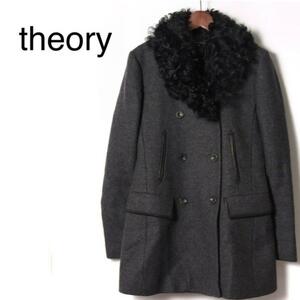 theory ファー付きコート　ダブルボタン　ジャケット　アウター　レディース