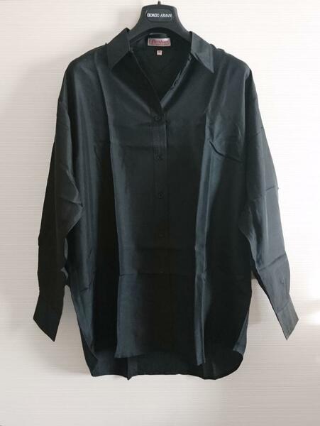 シルクシャツ 長袖 ブラック Lサイズ シルク100% 絹100% シンプル ベーシック 黒 ゆったり オールシーズン