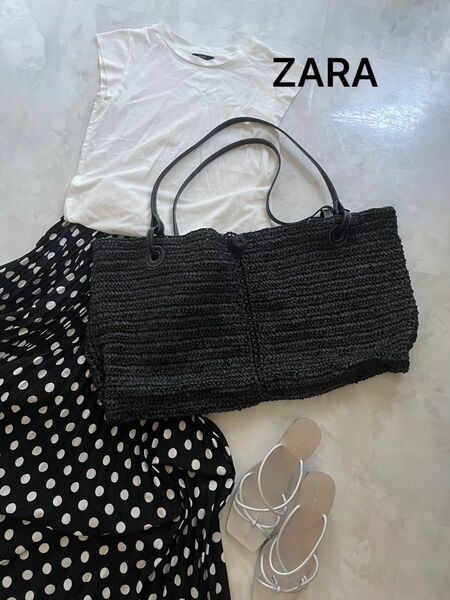 新品！ZARA ザラ　編み込みトートバッグ レディース バッグ　かごバック