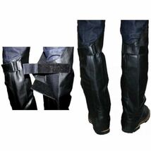 送料無料【HEAVY】プレーン レッグチャップス 本革 レザーハーフチャップス 膝下 LEG CHAPS 黒M /防寒 防風 防熱 バイカー ハーレー_画像9